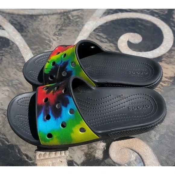 Crocs Classic Slide  Mens 5 Tie Dye Multicolor Comfort Slip Ons Casual Women's 7 - Picture 2 of 6